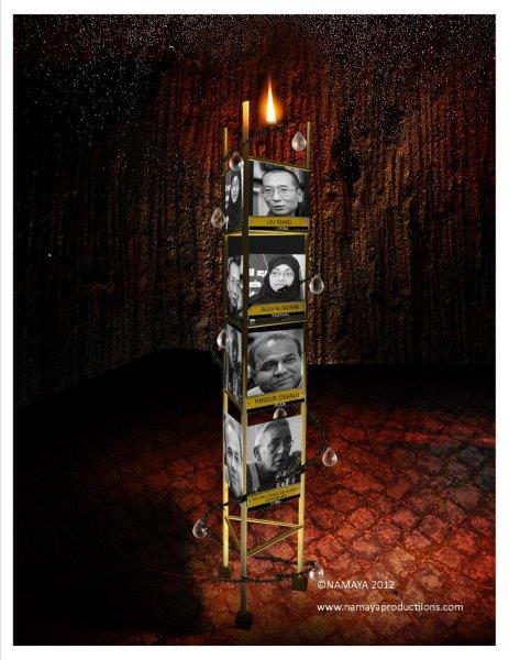 The public art project "amnesty solstice" twelve foot tower created for amnesty international and used with the project memorial hablar dignidad in chile